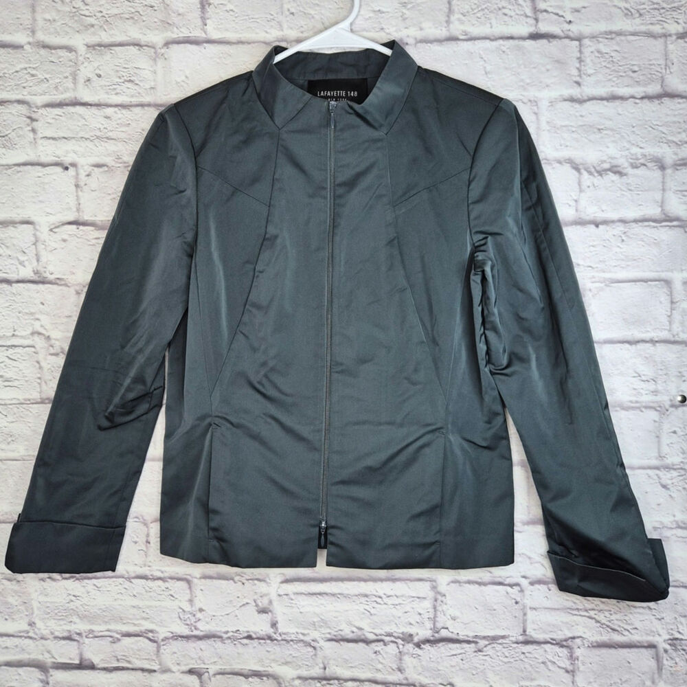 Lafayette 148 New York Gray Mock Neck Full Zip Tech Jacket Corporate Career 6